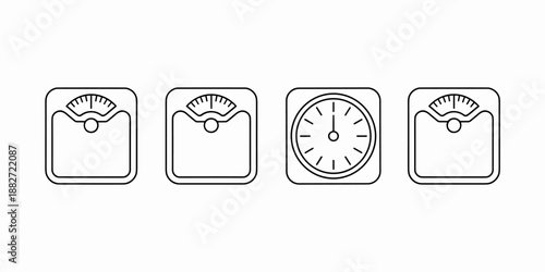 Weight scale and clock icons in black outline style monitoring time and control body weight for diet concept wellness program healthy lifestyle vector illustration for healthcare fitness app design