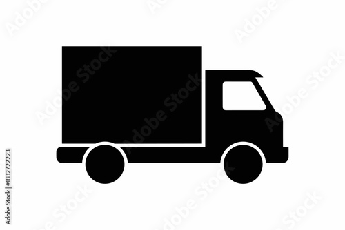 Black delivery truck silhouette delivering goods package cargo in modern minimalist style for business logistics transportation shipping company e-commerce distribution service supply chain management