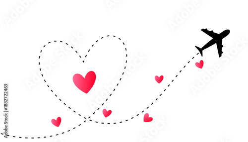 airplane love route path with heart design