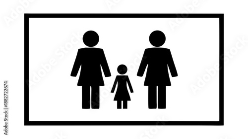 Same sex couple with child family symbol black silhouette illustration