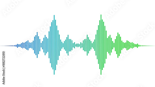 Colorful sound wave graphic with vibrant gradient of blue and green hues