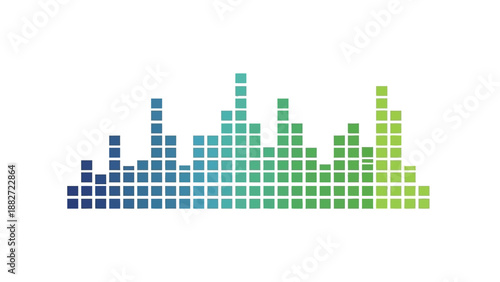 A colorful graphical representation of data visualized through a series of ascending pixelated bars