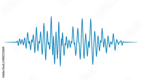 Blue sound wave visualization on white background, abstract audio signal graphic