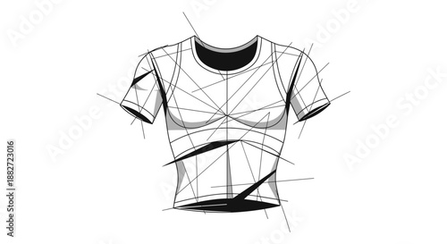 Illustration of a compression top with geometric lines, isolated on white background, highlighting modern design and structure