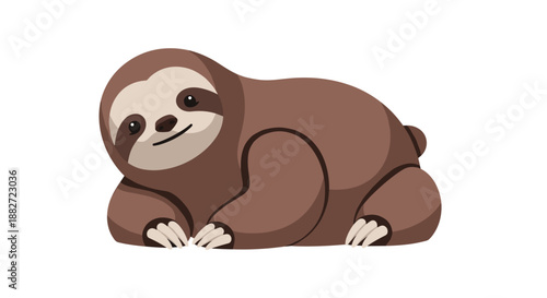 Cute lazy sloth toy illustration isolated on a crisp white background, featuring a playful and relaxed pose with soft brown hues