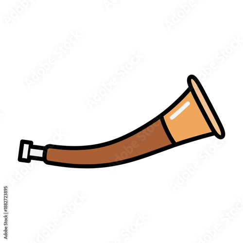 A brown and tan horn with a flared opening and a mouthpiece.