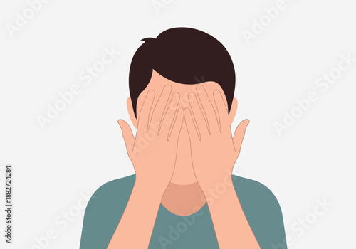 Person covering face with hands, hiding eyes.