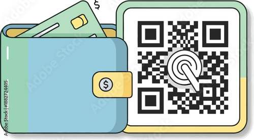 Wallet with QR code for digital payment or financial transactions concept