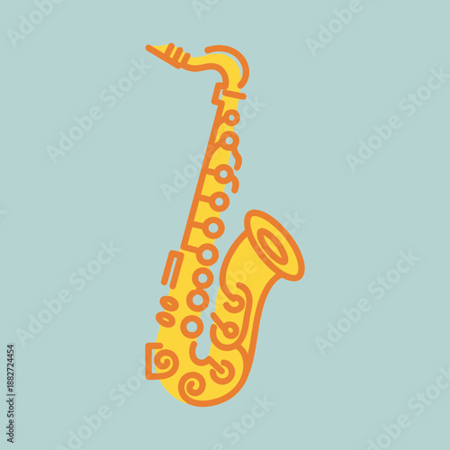 Golden saxophone with decorative elements and keys.