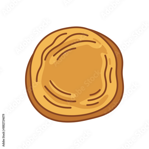 A single round brown cookie with textured lines.
