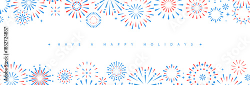 Set of holiday colorful firework explosion isolated on white background. Independence day of America. Vector illustration