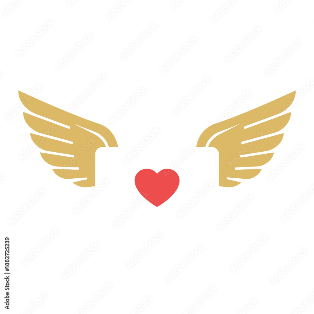Obraz premium Golden Wings Embracing Red Heart Symbol