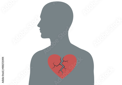 Silhouette of a person with a broken heart symbol.