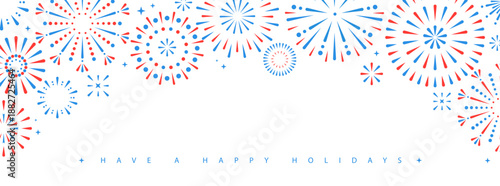 Set of holiday colorful firework explosion isolated on white background. Independence day of America. Vector illustration