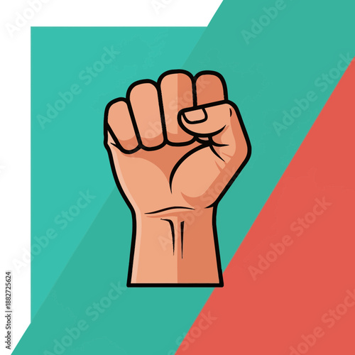 A clenched fist raised in protest or solidarity.