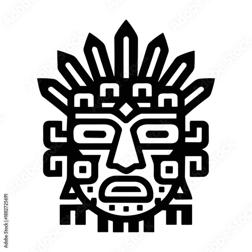 vector illustration of a Aztec or Mayan face mask or deity. 