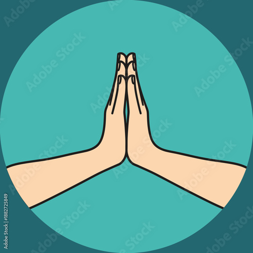 Two hands pressed together in a greeting gesture.