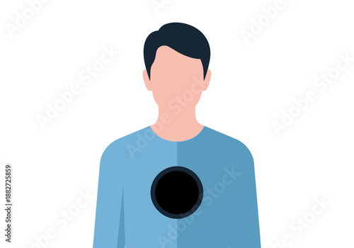 Man with a black circle on his chest.
