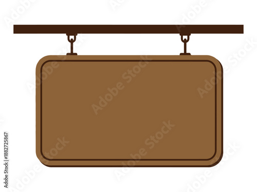 vector illustration flat minimalist hanging signboard icon with brown wooden panel