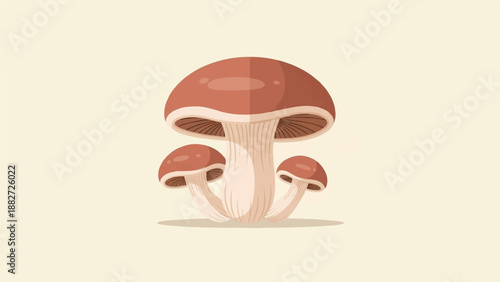 A stylized illustration of a cluster of three brown mushrooms with light beige stems