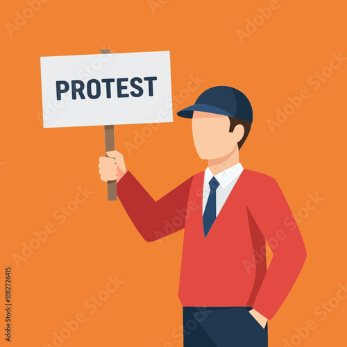 Man holding a protest sign with the word protest.