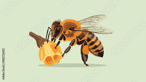 A honey bee collecting nectar from a yellow flower bud