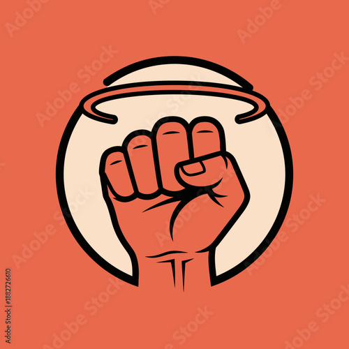 Fist raised in a circle with a halo.