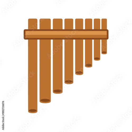Wooden pipes of varying lengths bound together to form a musical instrument.