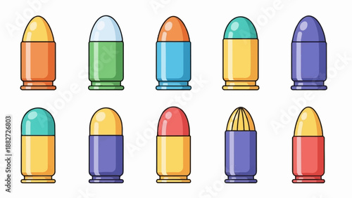 A collection of colorful, stylized bullet illustrations in a grid pattern