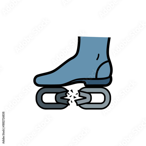 Boot crushing broken chain links, representing breaking free.