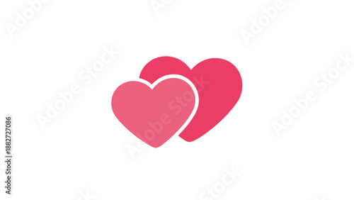 Two soft pink heart icons are gently overlapping each other, creating a sense of closeness and shared affection against a bright white backdrop.