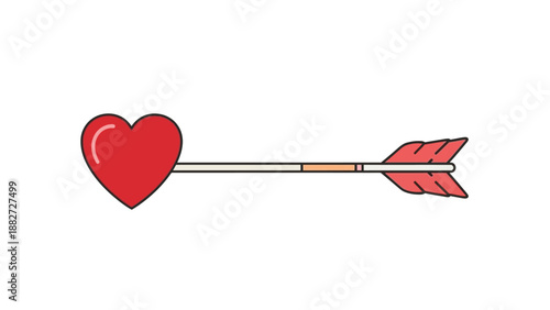A bold red heart icon is pierced horizontally by a stylized arrow with a feathered end, symbolizing the concept of being smitten by love or cupid's aim.