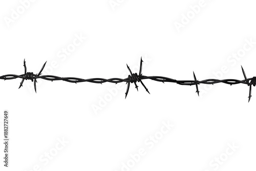 Wallpaper Mural A single strand of black barbed wire with sharp points is isolated on a transparent background, representing security and boundaries. Torontodigital.ca