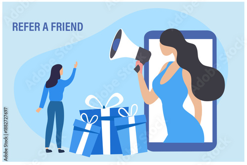 Refer a friend concept for social media vector illustration