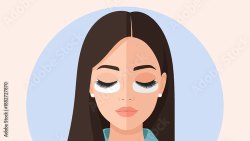 A stylized portrait of a woman with closed eyes and eyelash extensions applied