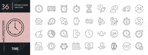 Time icon set. Editable line icons. Vector illustration.
