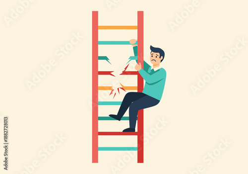 Man climbing a broken ladder, reaching for a star.