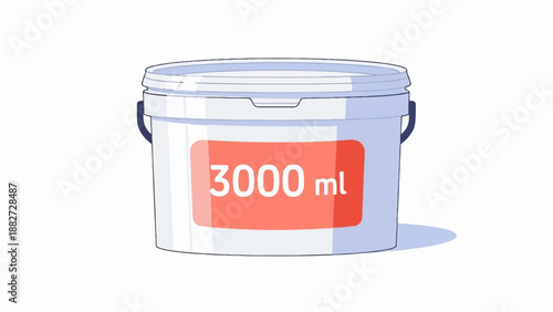 A cartoon bucket with a red label indicating 3000 ml capacity