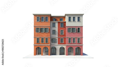 Colorful Multi-Story Apartment Building with Arched Ground Floor