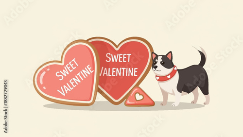 A cute dog with a heart-shaped cookie for Valentine's Day