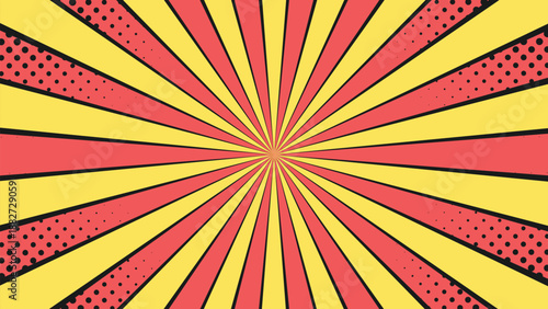Retro pop art comic sunburst background with halftone. Comic book style wallpaper. Suitable for templates, sale banners, business ads, events, social media, web and pages
