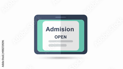 A tablet screen displaying "Admission" and "Open" with blank lines below