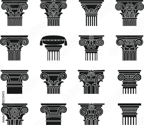 Collection of architectural column capitals