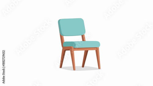 A teal upholstered chair with a warm wood frame sits on a white background