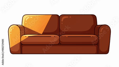 A plush, brown two-seater sofa with a bright light casting a shadow