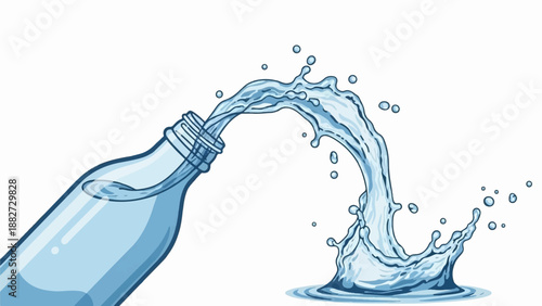 A clear liquid splashes dramatically from a glass bottle against a white background