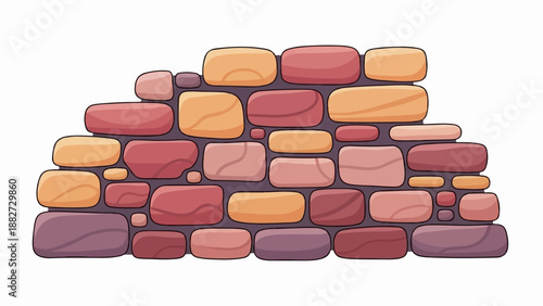 A textured, colorful, cartoon-style stone wall with varying shades of red, pink, and orange