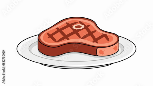 A thick, juicy steak with grill marks is presented on a white plate