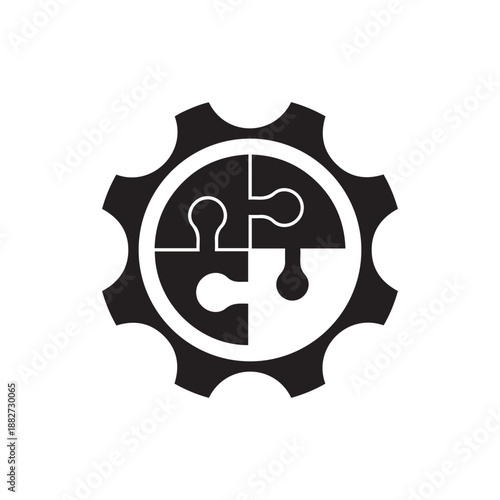 Jigsaw puzzle and gear icon design. Problem solving vector icon. Vector illustration
