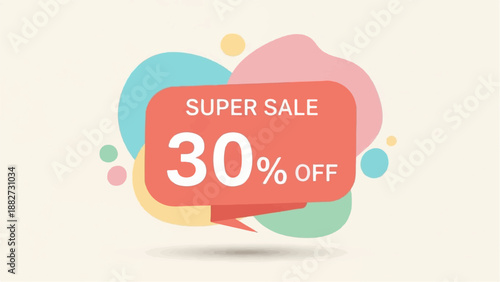 A red bubble with text announcing a super sale of 30% off